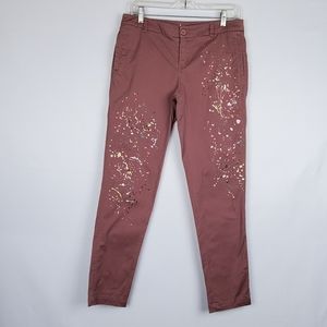 New York & Company Women's Boyfriend Jeans - Maroon Splatter 4